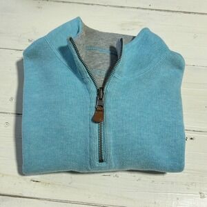 Cremieux Mens Pullover 1/4 Zip Sweater Aqua/Gray Casual Reversible Large‎